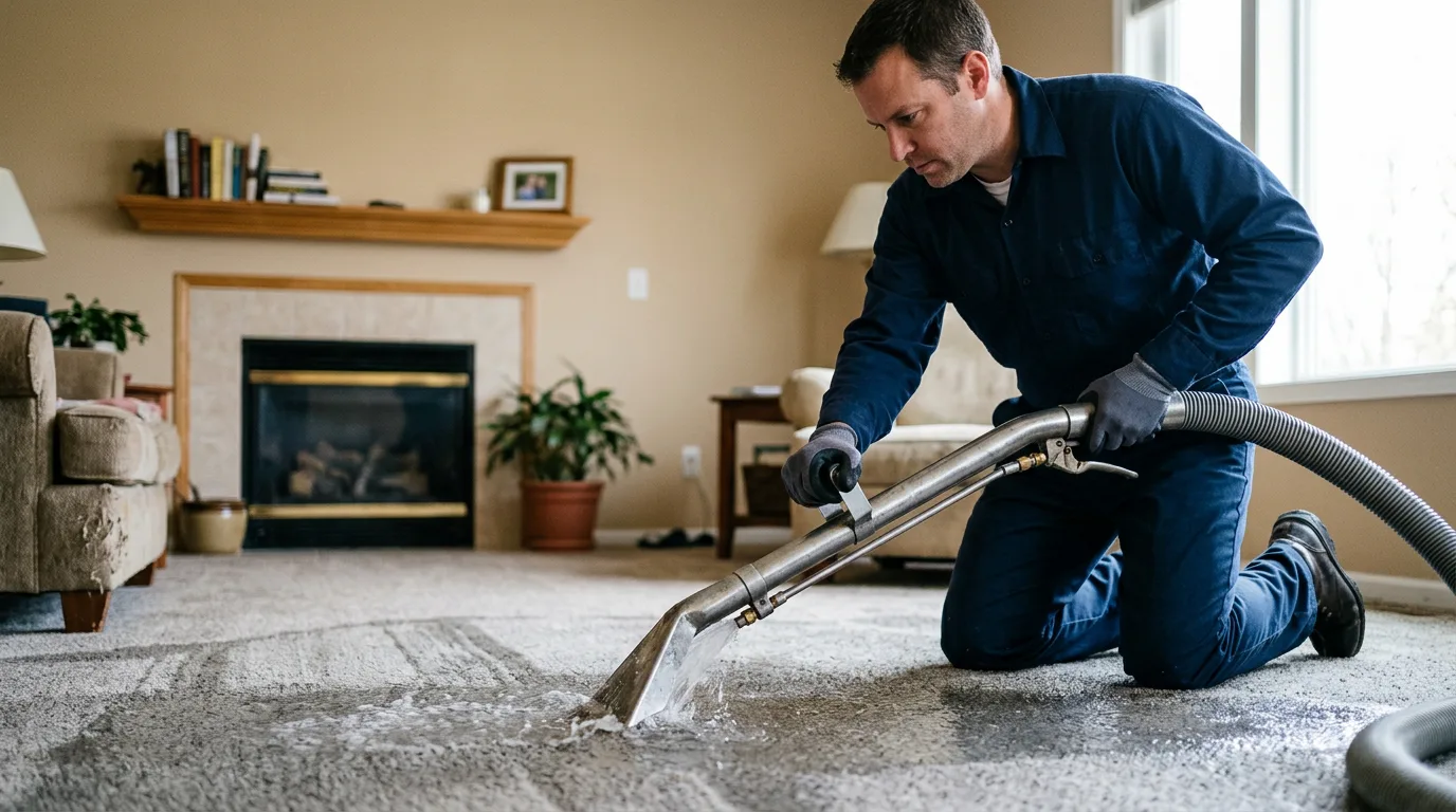 Water damage restoration technician working near Williamsville, IL